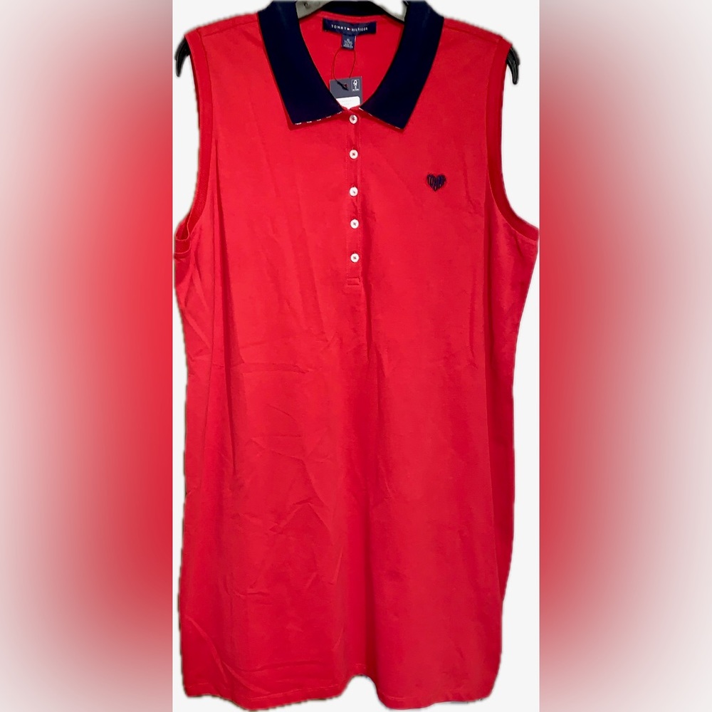 NWT Tommy Hilfiger Knit Sleeveless Polo Dress Size XL, Red/Blue